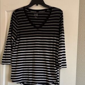 Calvin Klein Women's Black and White Striped Long Sleeve Top